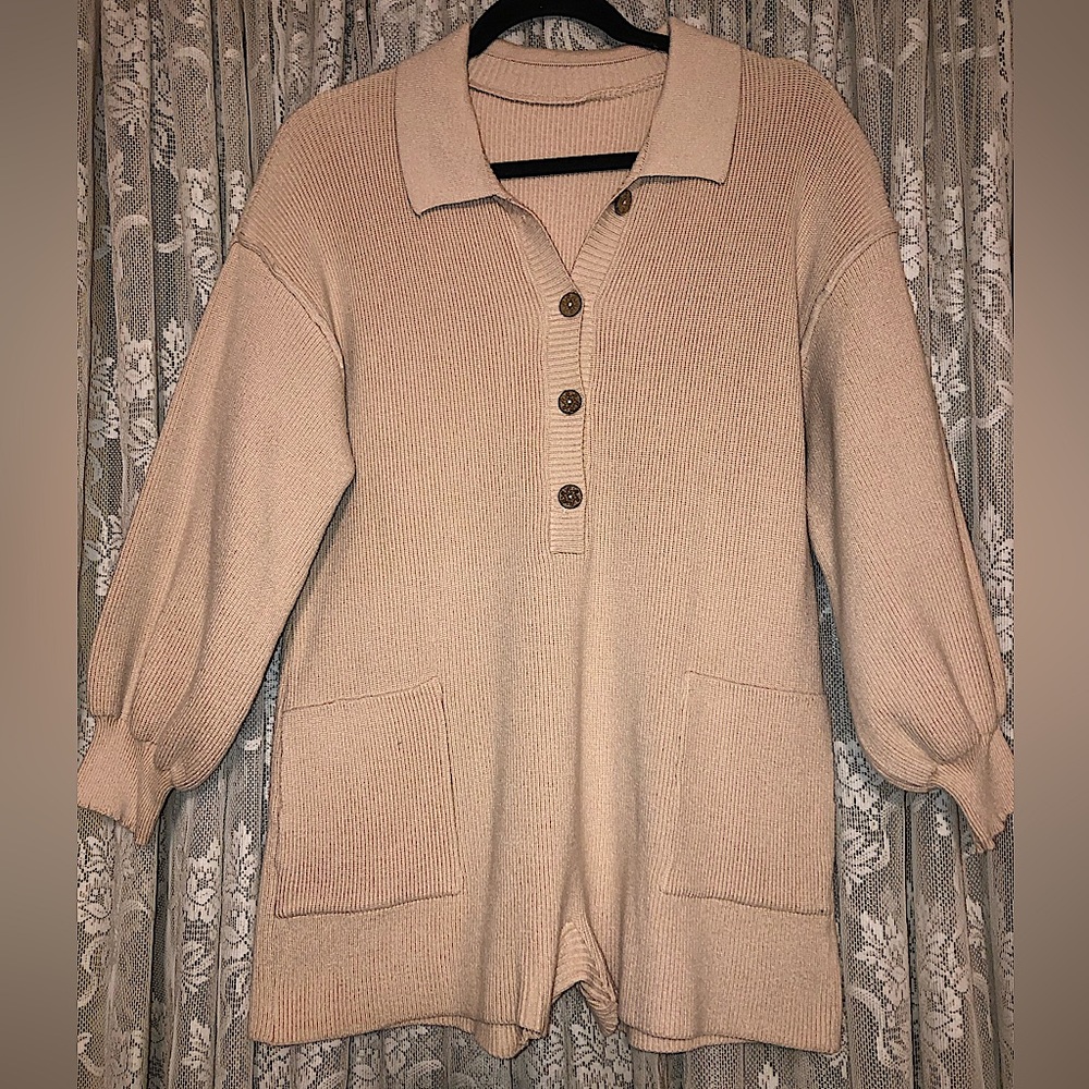 Long sleeve button up sweater romper